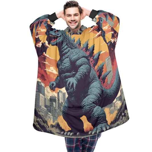Godzilla Blanket Hoodie Retro Comics Kaiju Personalized Blanket