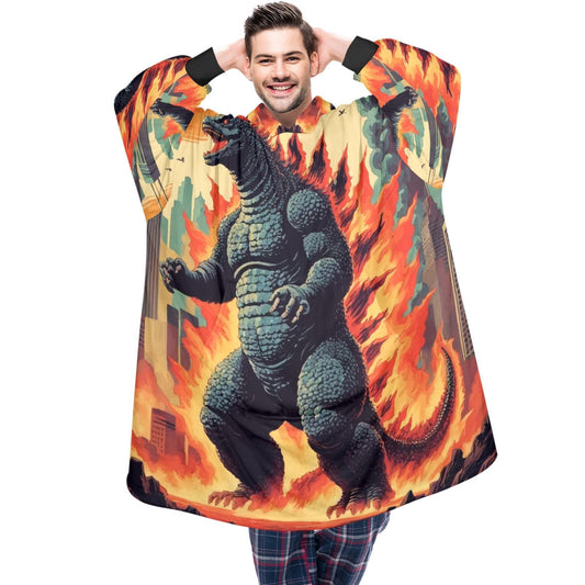 Godzilla Blanket Hoodie Retro Kaiju Comics Personalized Blanket