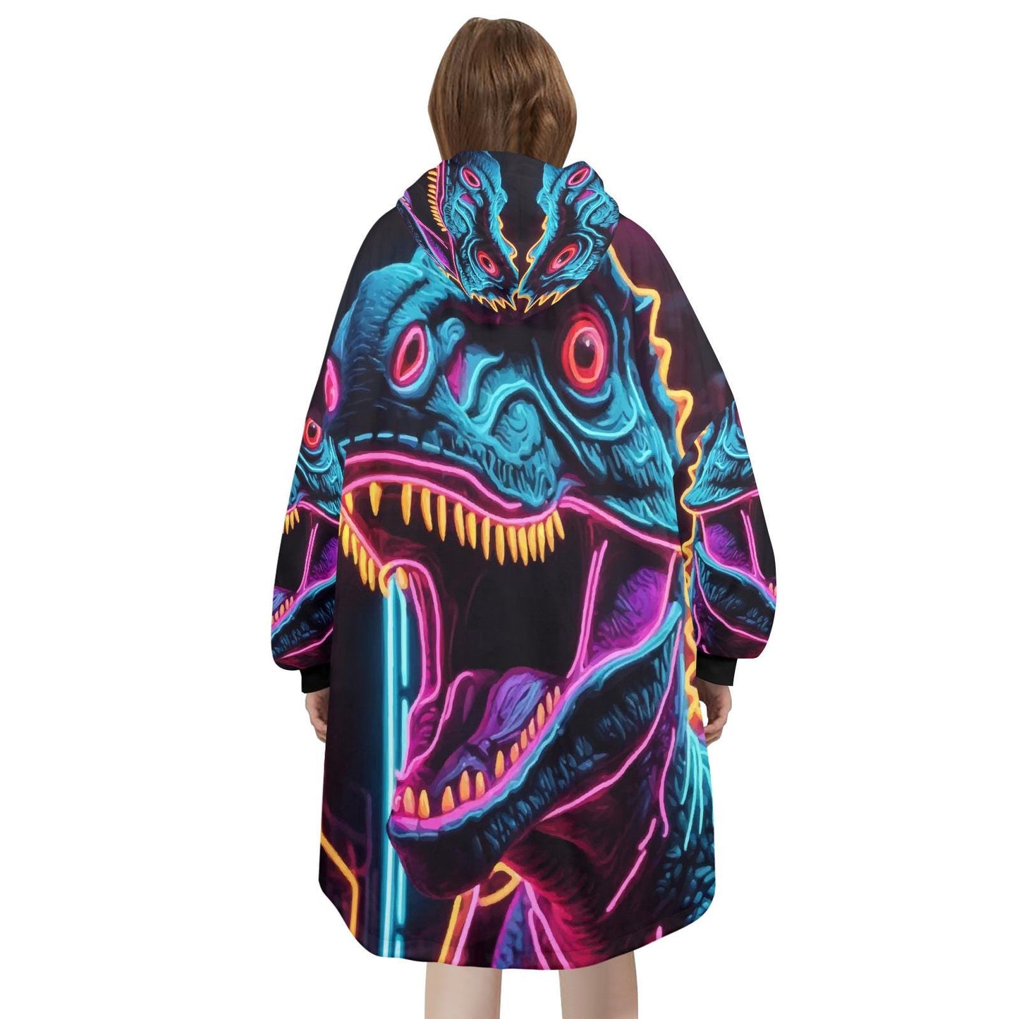 Godzilla Blanket Hoodie Retro Kaiju Dinosaur Fleece Lounger