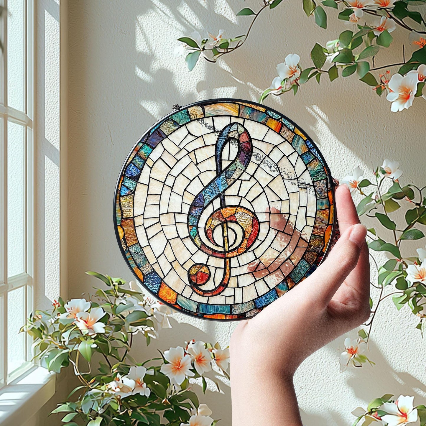 Musical Stained Glass Suncatcher, Musician Gift, Music Design,Music Teacher Gift, Choir Member, Music Accessory, Singer Gift, Musician Decor