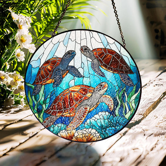 Sea Turtle Stained Glass Suncatcher, Turtle Suncatcher Ornament, Turtle Lovers Gift, Sea Turtle Decor, Nature Lovers Gift, Housewarming gift