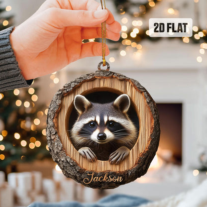 Personalized Racoon 2D Flat Ornament, Racoon Rearview Mirror Car Accessories, Racoon Christmas Ornament, Animal Lover, Racoon Lover Gifts