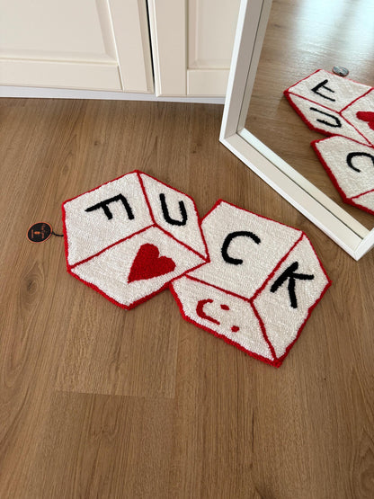 Handmade Tufted Rug: Novelty Dice Design, Colorful Accent Rug (28x55cm)