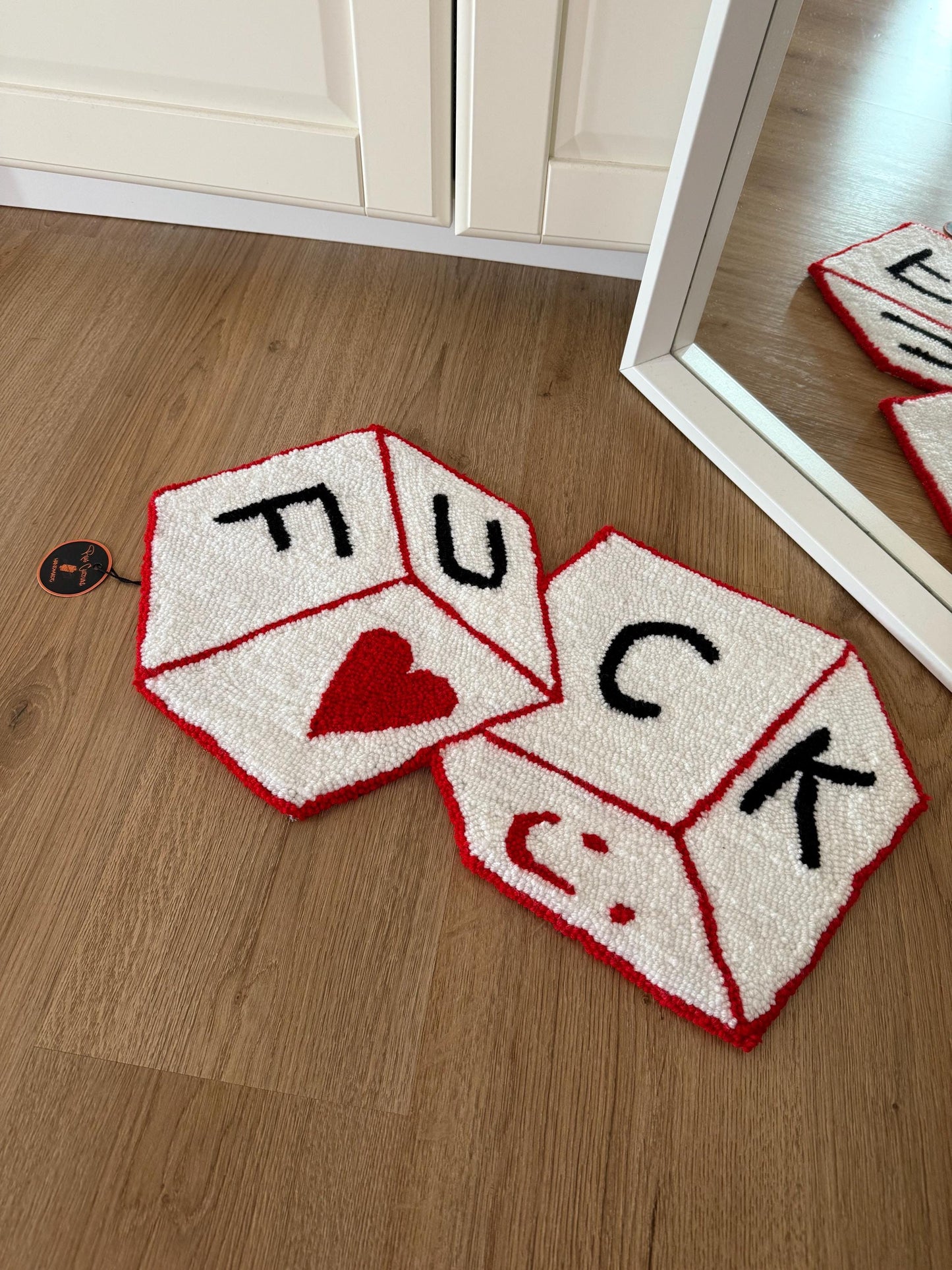 Handmade Tufted Rug: Novelty Dice Design, Colorful Accent Rug (28x55cm)