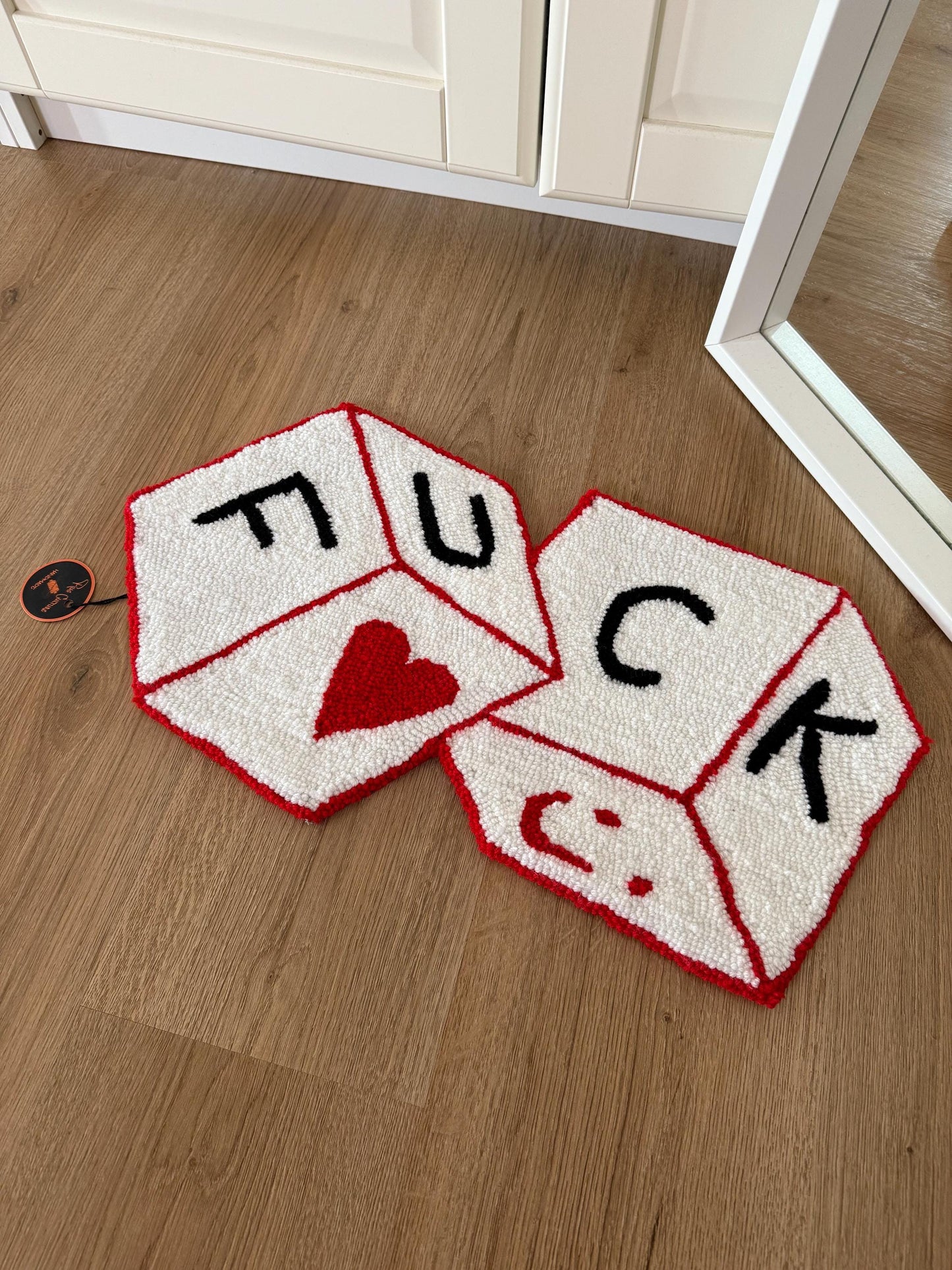 Handmade Tufted Rug: Novelty Dice Design, Colorful Accent Rug (28x55cm)