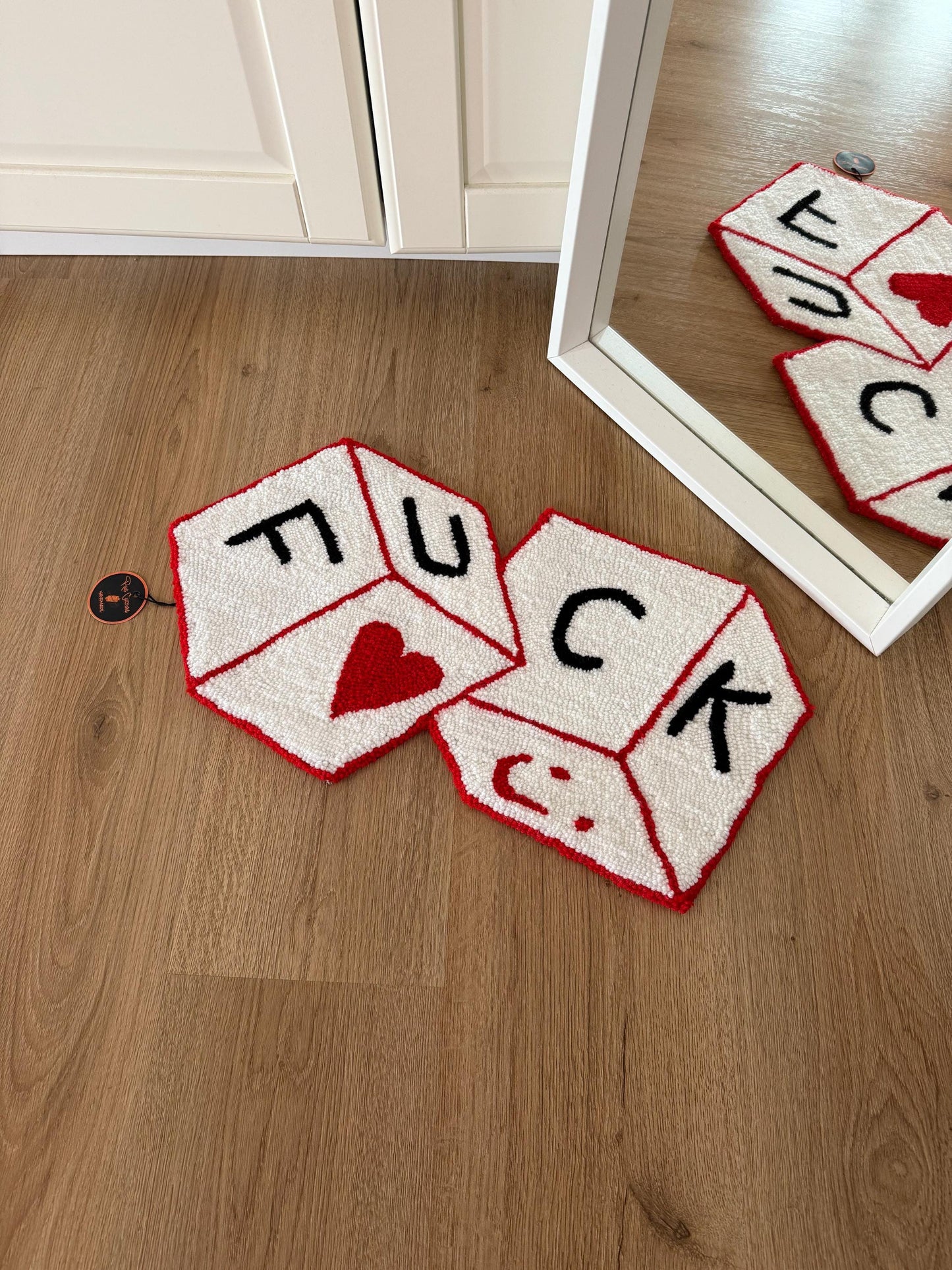 Handmade Tufted Rug: Novelty Dice Design, Colorful Accent Rug (28x55cm)