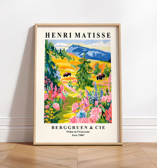 Yellowstone National Park Poster: Matisse Style Bison Art Print