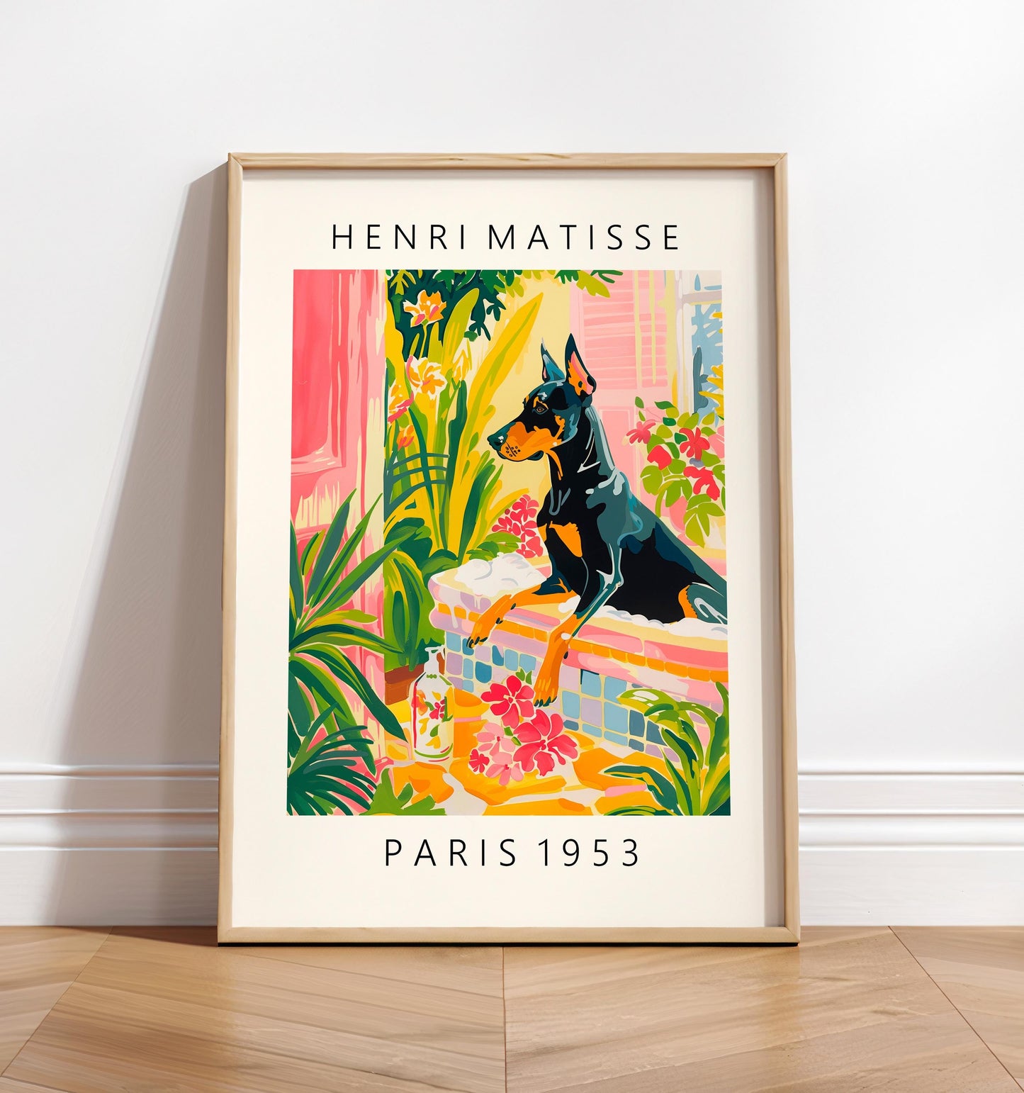 Doberman in Bathtub Art Print: Funny Dog Bathroom Poster