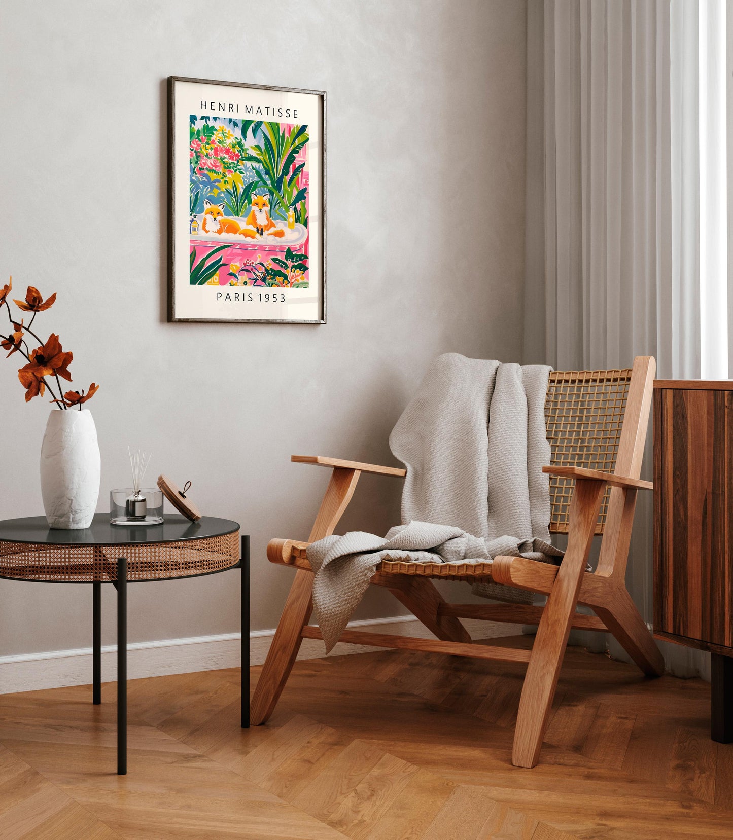 Foxes in Bathtub Art Print: Funny Bathroom Decor in Matisse Style