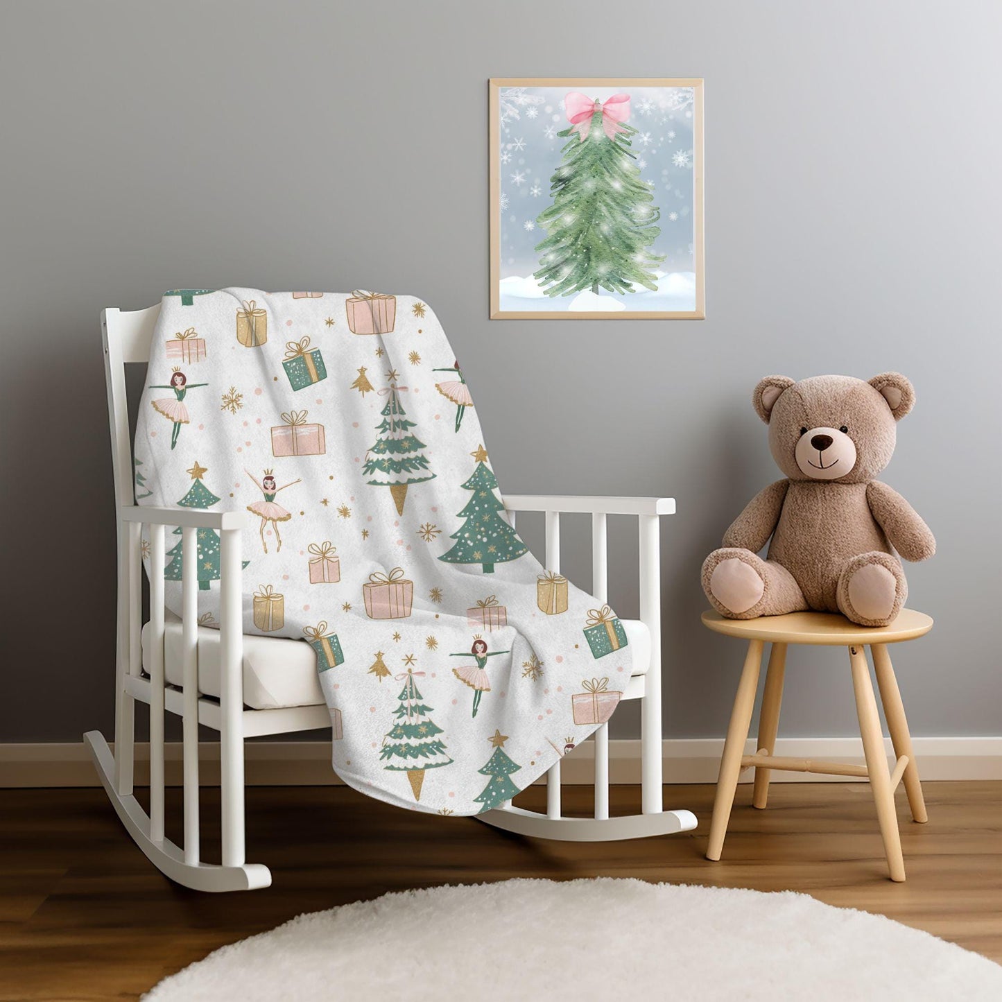 Ballerina Christmas Blanket, Pastel Coquette Ballet Lovers Fleece Throw, Ballerina Home Decor, Ballet Dancer Lap Blanket Christmas Gifts