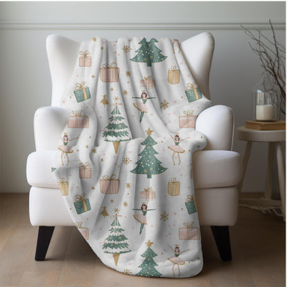 Ballerina Christmas Blanket, Pastel Coquette Ballet Lovers Fleece Throw, Ballerina Home Decor, Ballet Dancer Lap Blanket Christmas Gifts