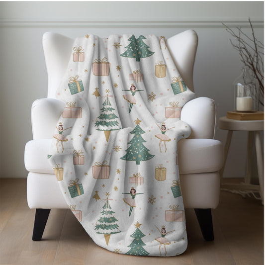Ballerina Christmas Blanket, Pastel Coquette Ballet Lovers Fleece Throw, Ballerina Home Decor, Ballet Dancer Lap Blanket Christmas Gifts
