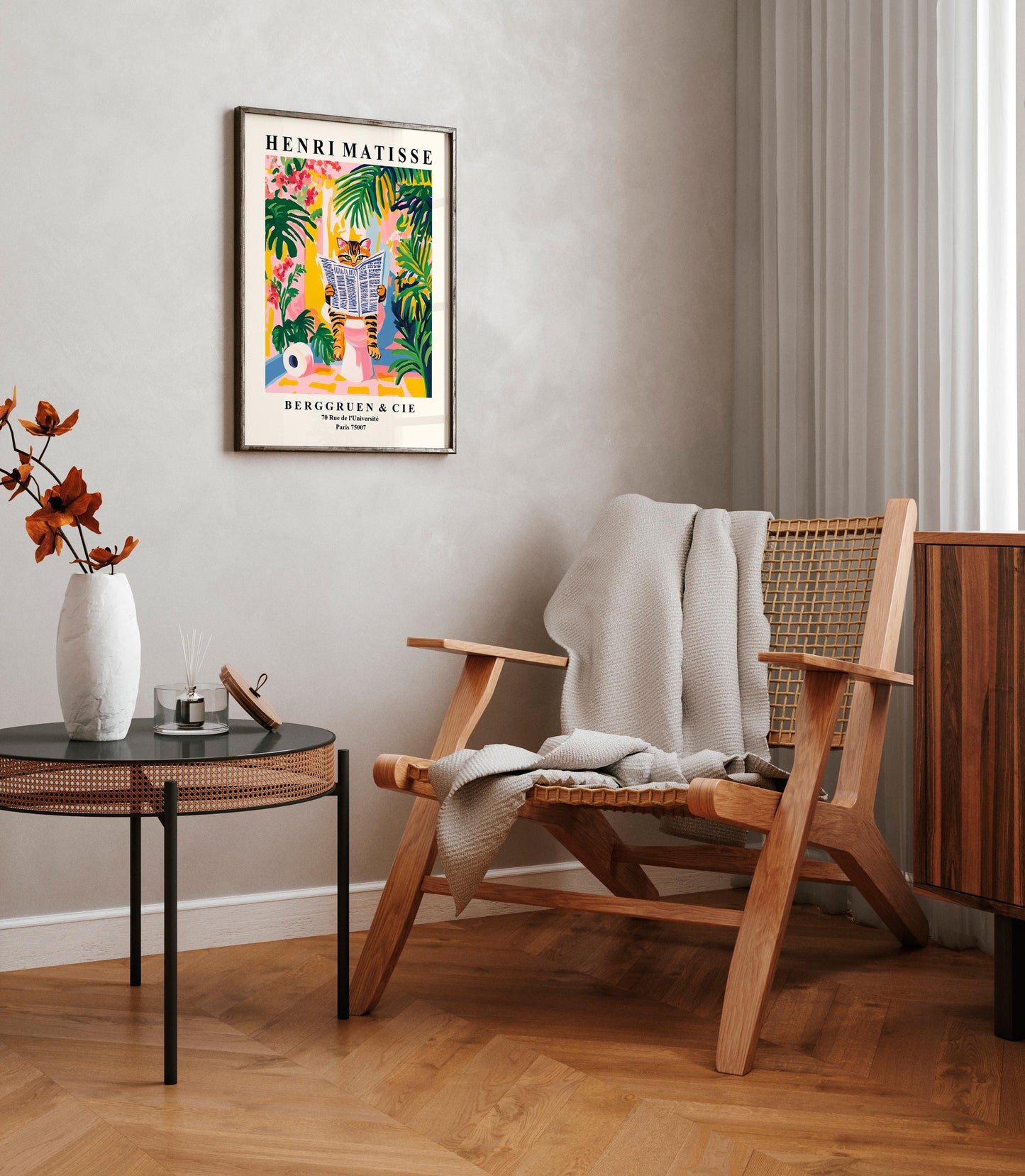 Tabby Cat on Toilet Art Print: Funny Matisse Style Bathroom Wall Art