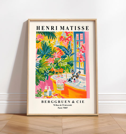 Matisse Style Corgi Art Print: Funny Bathroom Dog Lover Gift