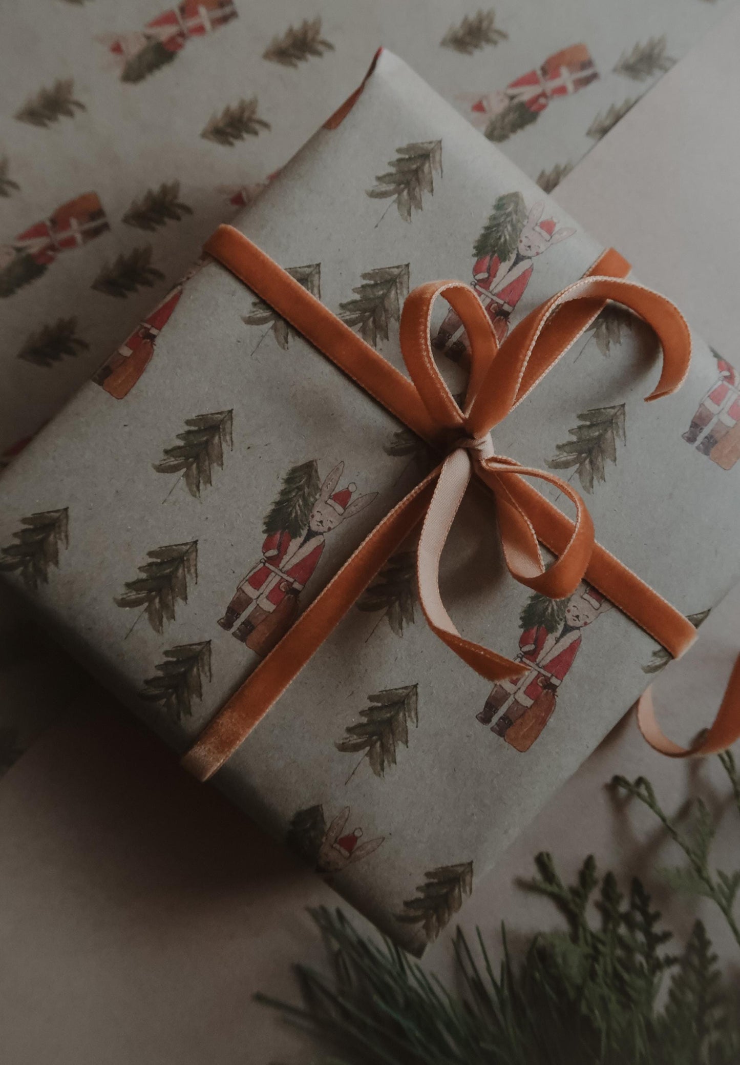 Bunny with a tree Wrapping paper, Christmas Gift Wrap, Green Christmas Wrap, recycled Christmas Gift Warp, Xmas Wrapping paper, gift