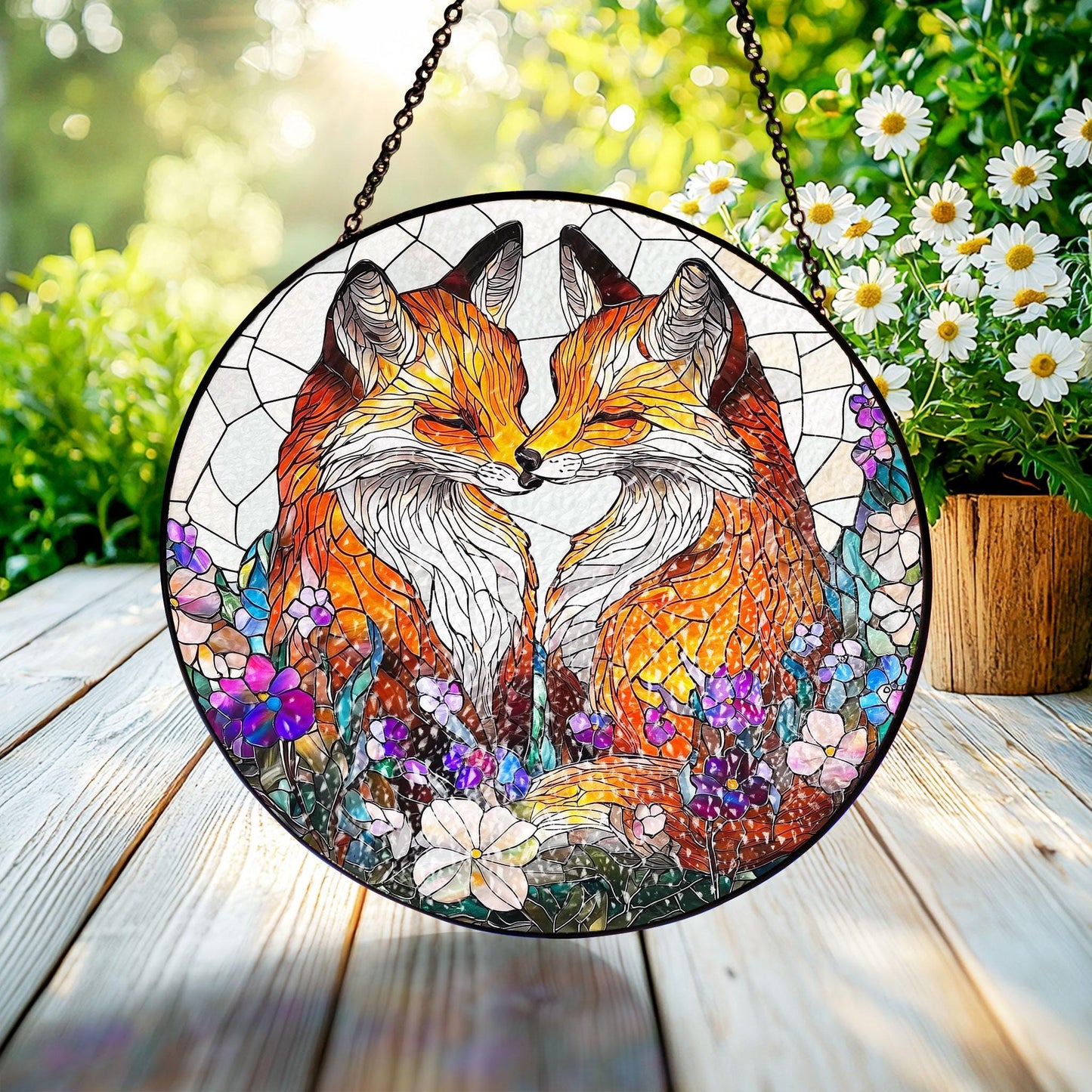 Fox Couple Stained Glass SunCatcher, Fox Lovers Gift, Couple Gift, Wedding Gift, Fox Suncatcher Ornament, Farmhouse decor, Glass Animals Art