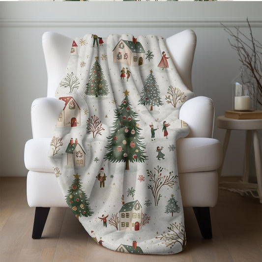 Christmas Village Blanket Christmas Trees Fleece Throw Holiday Home Decor Watercolor Christmas Home Decorations Christmas Gift for Family