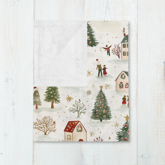 Christmas Village Blanket Christmas Trees Fleece Throw Holiday Home Decor Watercolor Christmas Home Decorations Christmas Gift for Family