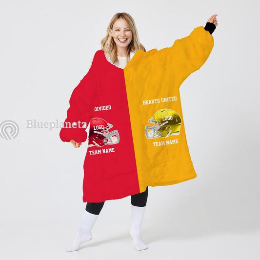 Custom Football Team Hoodies Blanket, Personalized Wearable Hoodies Blanket, Custom Team Name Helmet Oversized Blanket, Football Fan's Gift