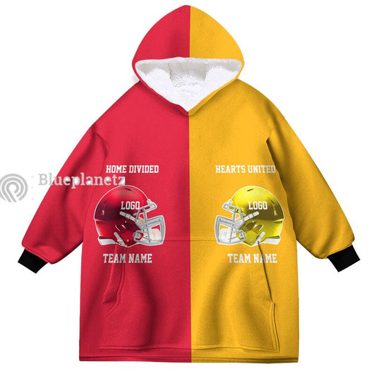 Custom Football Team Hoodies Blanket, Personalized Wearable Hoodies Blanket, Custom Team Name Helmet Oversized Blanket, Football Fan's Gift