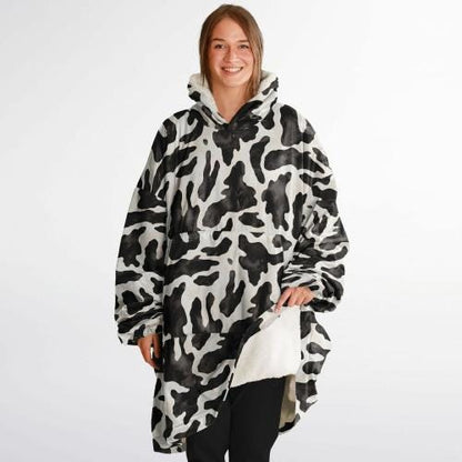 Unisex Cute y2k Cow Print Snug Hoodie,Printed Hooded Blanket with Sleeves, Lounge Wear, All Over Print Hoodie, Birthday Gift,Christmas Gifts