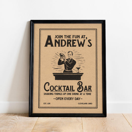 Bartender Cocktail Poster, Vintage Bar Cart Decor | Bar Cart Prints | Cocktail Lounge Print, Whiskey Bar Art