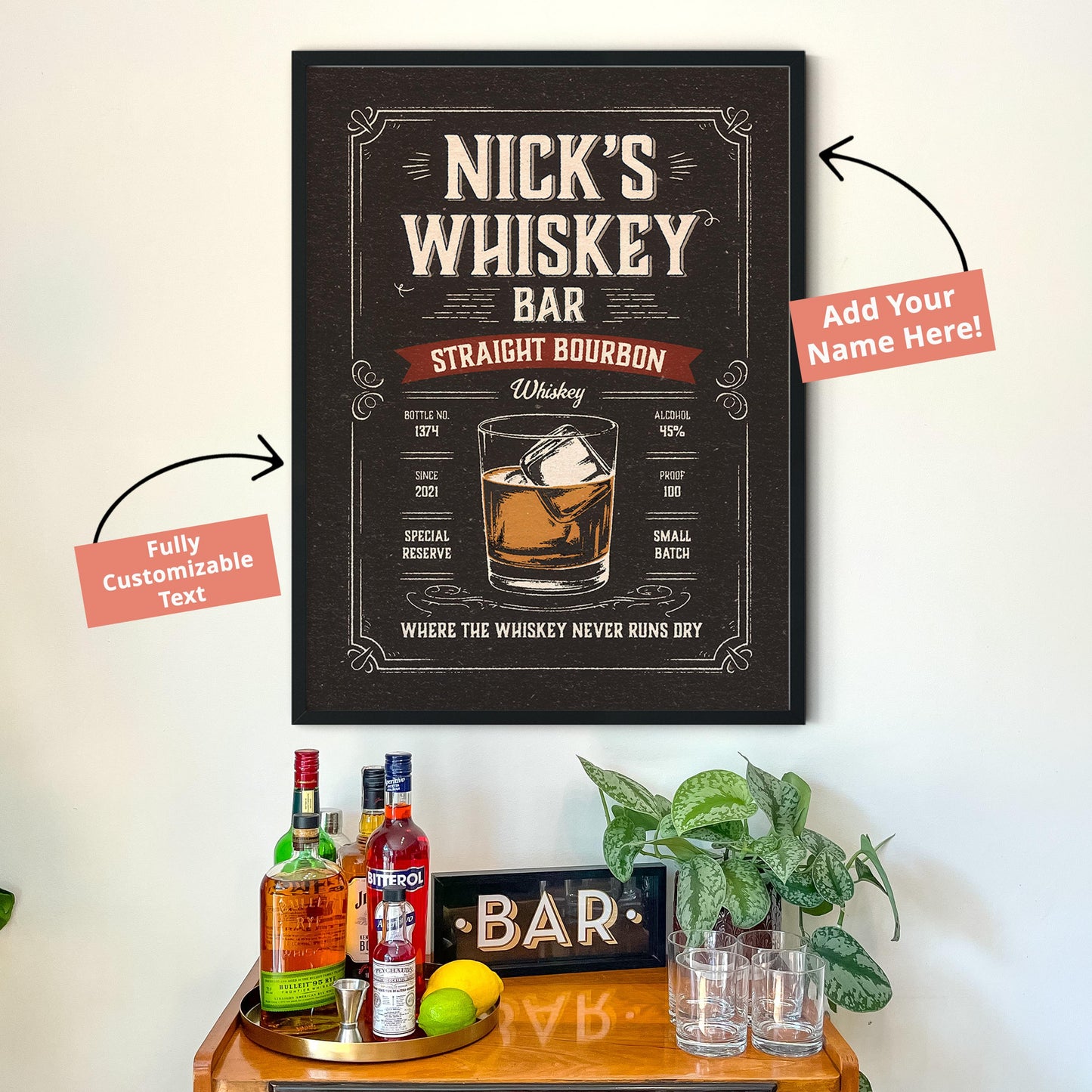 Whiskey Cocktail Poster, Whiskey Bar Wall Art | Bar Cart Prints | Alcohol Poster, Whiskey Bar Decor, Whiskey Bar Sign
