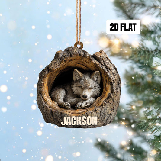 Personalized Wolf 2D Flat Ornament, Wolf Rearview Mirror Car Accessories, Wolf Christmas Ornament, Wolf Ornament,Holiday Gift for Wolf Lover