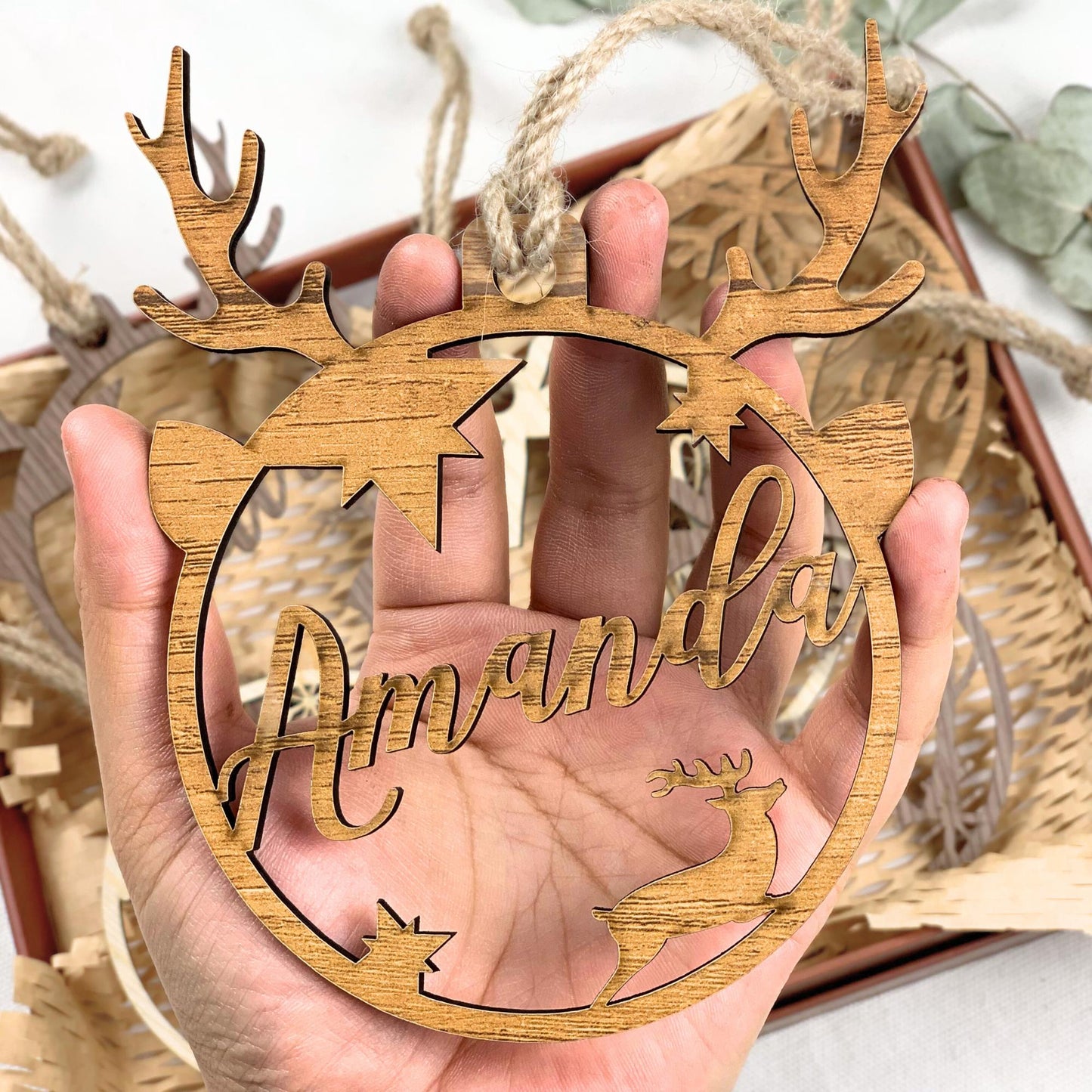 Personalized Wood Christmas Ornament: Laser Cut Xmas Bauble