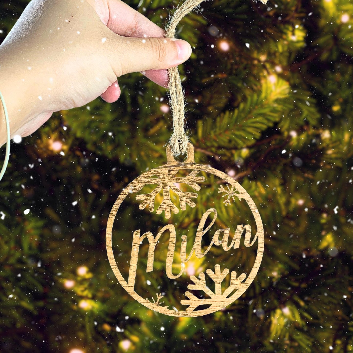 Personalized Wood Christmas Ornament: Laser Cut Name Bauble