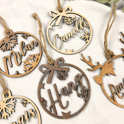 Personalized Wood Christmas Ornament: Laser Cut Xmas Bauble