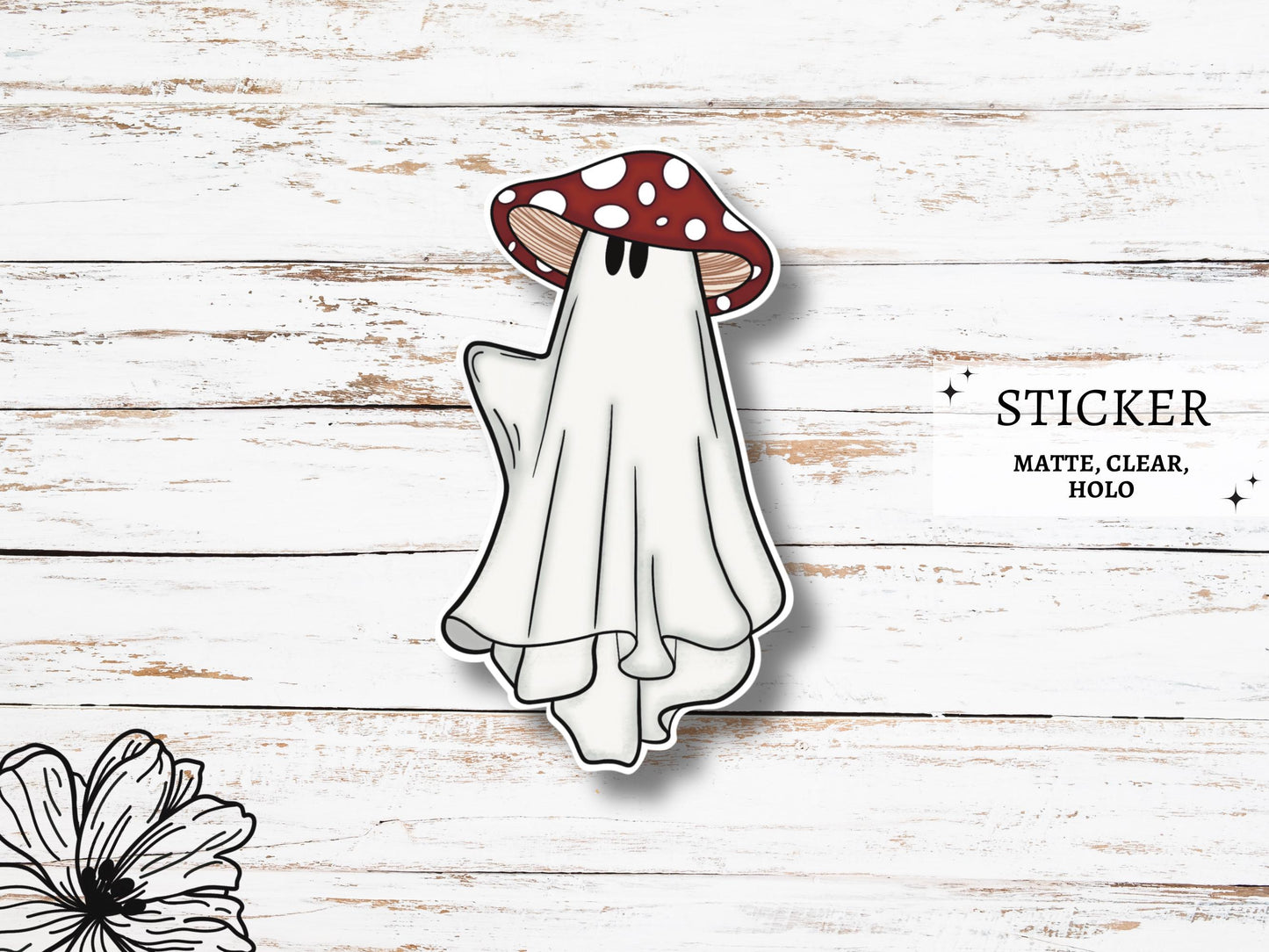 Cute Ghost Sticker | Ghost Mushroom Hat | Ghost Vinyl Sticker | Ghost Decals | Fall Stickers | Halloween Stickers | Kindle Die Cut Sticker