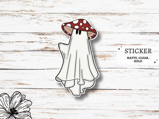 Cute Ghost Sticker | Ghost Mushroom Hat | Ghost Vinyl Sticker | Ghost Decals | Fall Stickers | Halloween Stickers | Kindle Die Cut Sticker