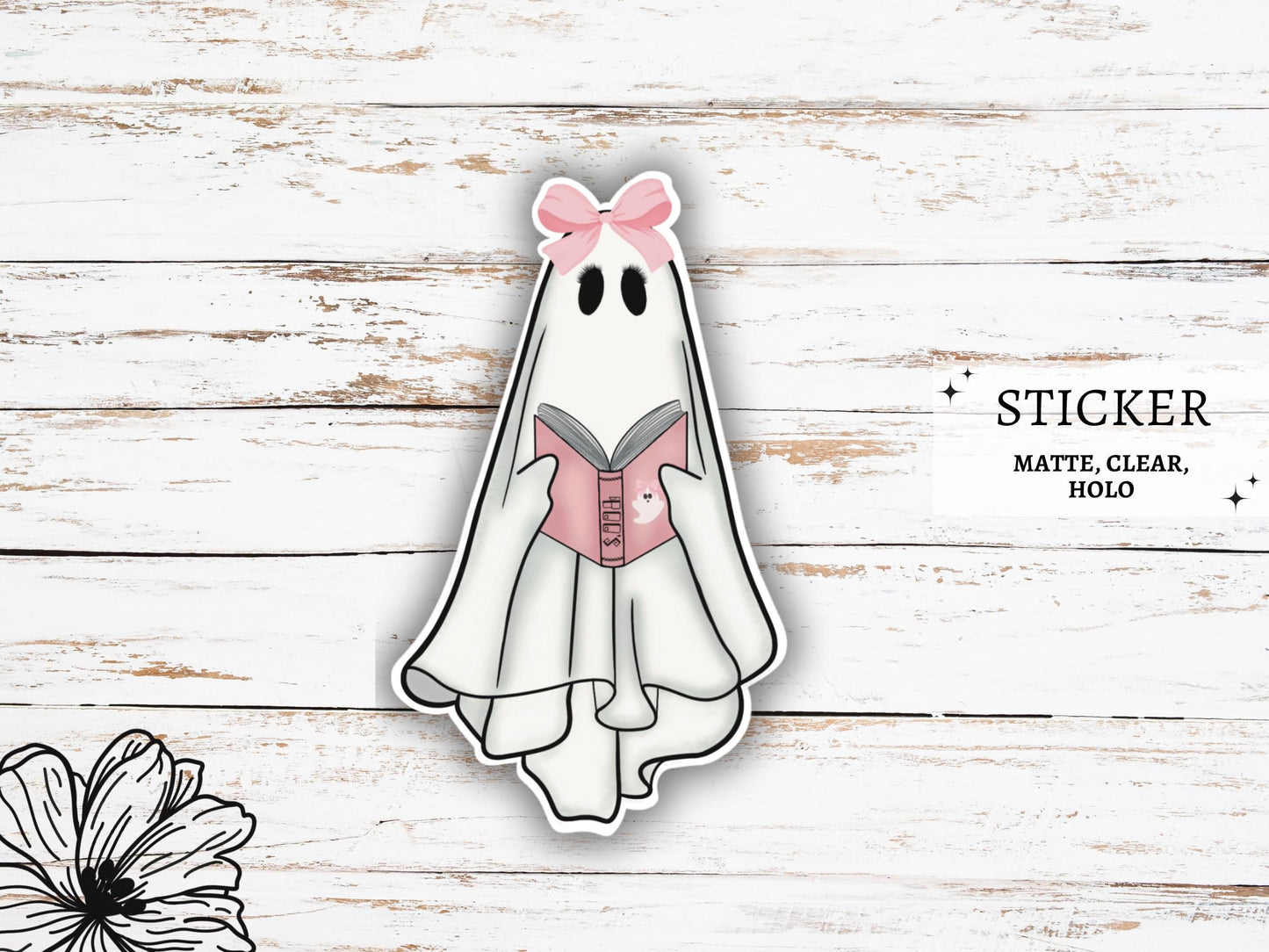 Cute Ghost Reading Sticker | Ghost with Book | Ghost Vinyl Sticker | Ghost Decals | Girly Stickers | Halloween Stickers | Coquette Ghost