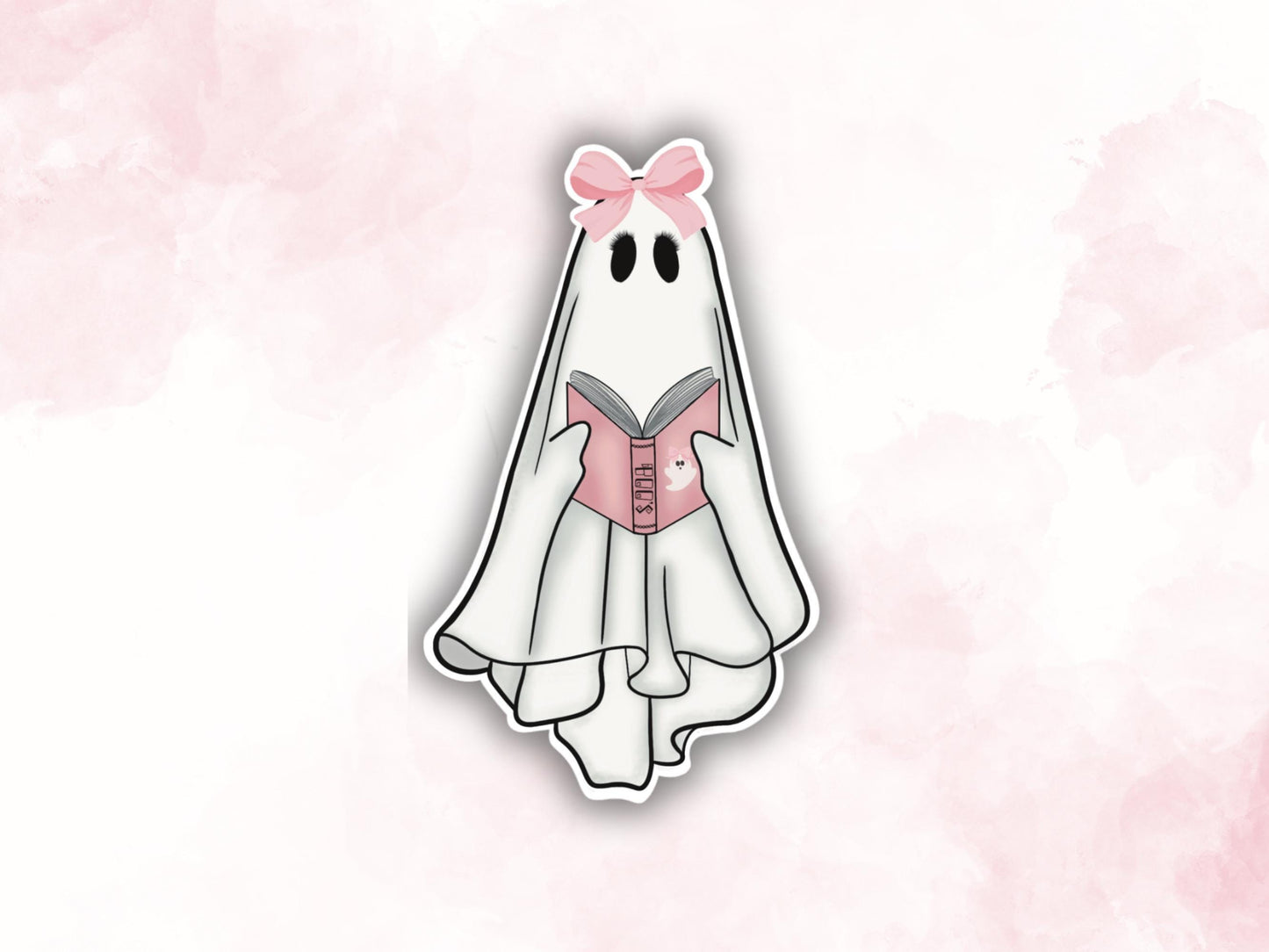 Cute Ghost Reading Sticker | Ghost with Book | Ghost Vinyl Sticker | Ghost Decals | Girly Stickers | Halloween Stickers | Coquette Ghost