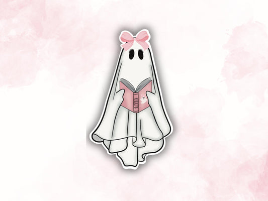 Cute Ghost Reading Sticker | Ghost with Book | Ghost Vinyl Sticker | Ghost Decals | Girly Stickers | Halloween Stickers | Coquette Ghost