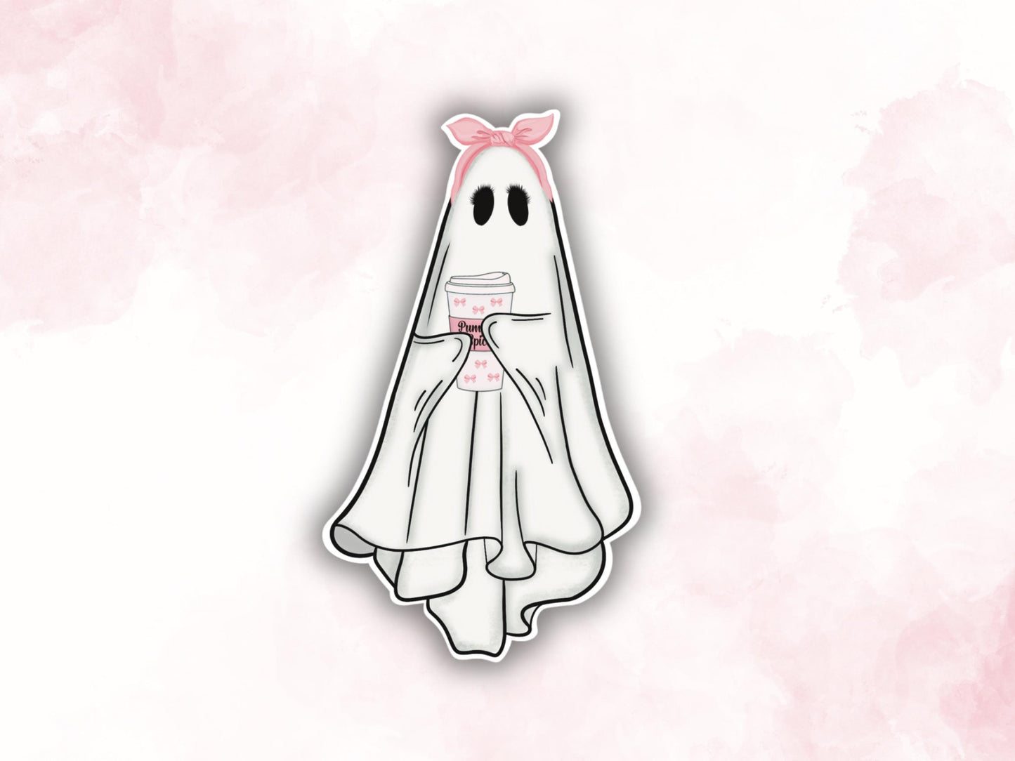 Cute Ghost Coffee Sticker | Ghost with Coffee | Ghost Vinyl Sticker | Ghost Decals | Girly Stickers | Halloween Stickers | Coquette Ghost