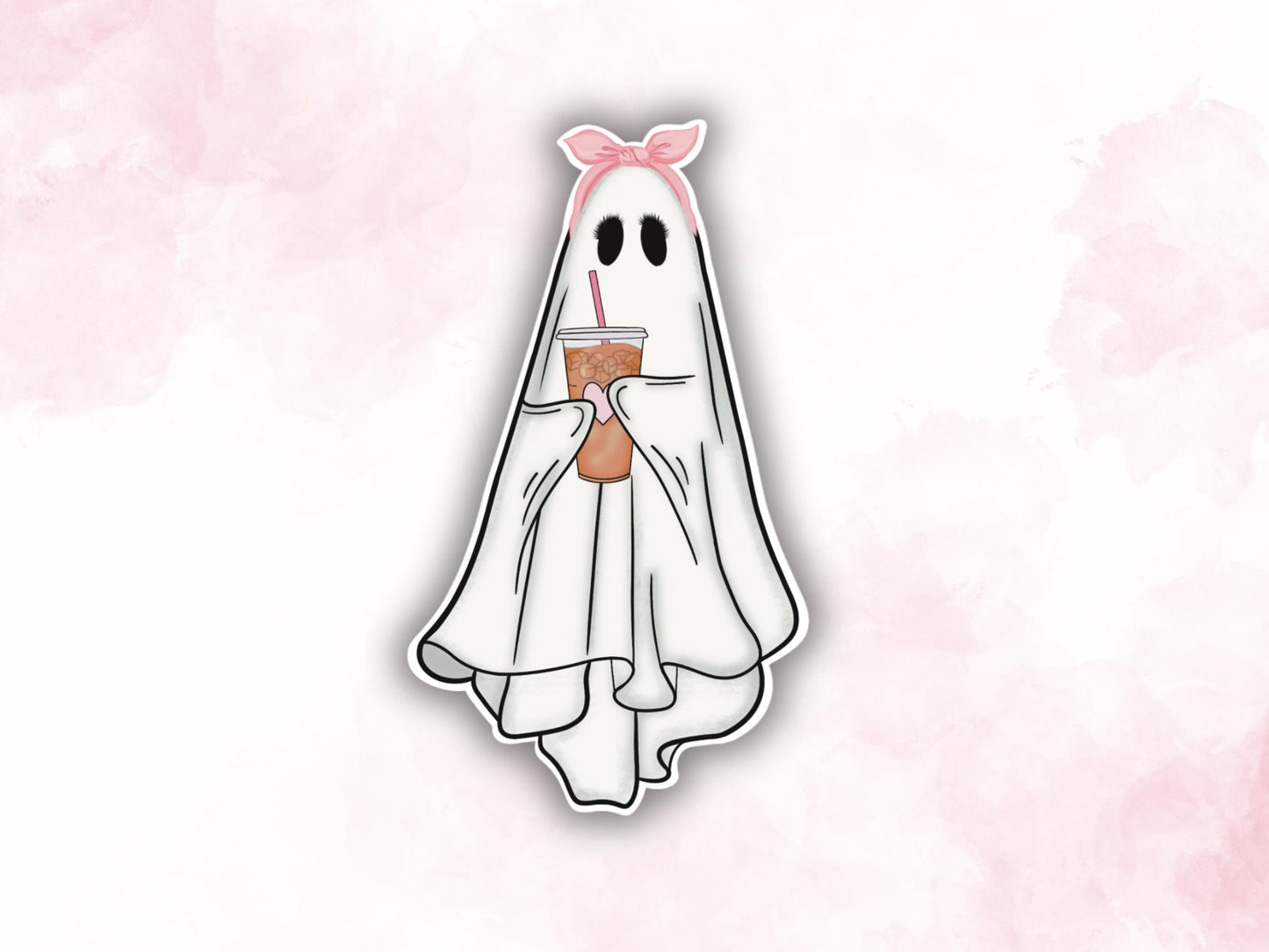 Cute Ghost Iced Coffee Sticker | Ghost with Coffee | Ghost Vinyl Sticker | Ghost Decals | Girly Stickers | Halloween Stickers | Coquette