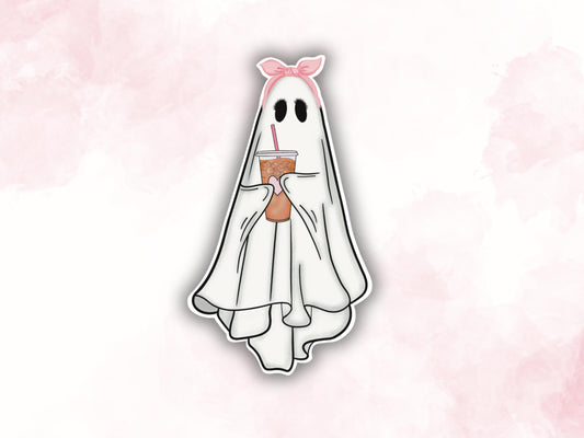 Cute Ghost Iced Coffee Sticker | Ghost with Coffee | Ghost Vinyl Sticker | Ghost Decals | Girly Stickers | Halloween Stickers | Coquette