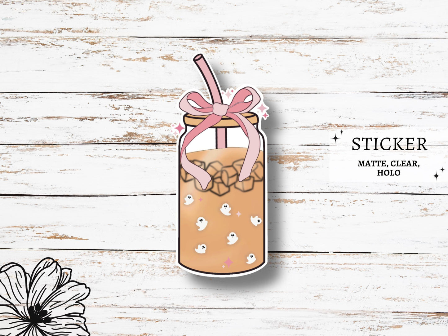 Iced Coffee Ghosts Sticker -Laptop Sticker, Waterbottle sticker, Vinyl Stickers, Cute Kindle Stickers, Coquette Stickers, Girly Girl Sticker