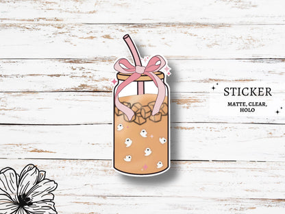 Iced Coffee Ghosts Sticker -Laptop Sticker, Waterbottle sticker, Vinyl Stickers, Cute Kindle Stickers, Coquette Stickers, Girly Girl Sticker