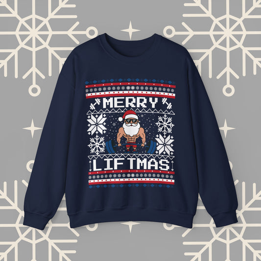 Merry Liftmas Ugly Christmas , Funny Workout Christmas Sweatshirt, Gym Lover Holiday Jumper, Fitness Xmas