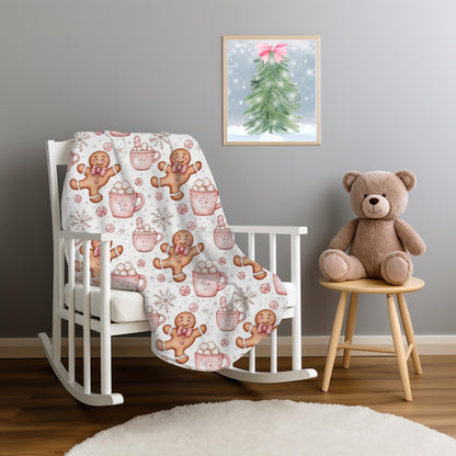 Gingerbread Man Blanket Christmas Coquette Bow Gingerbread Fleece Throw Pink Holiday Home Decor Hot Cocoa Christmas Gift for Family Friends