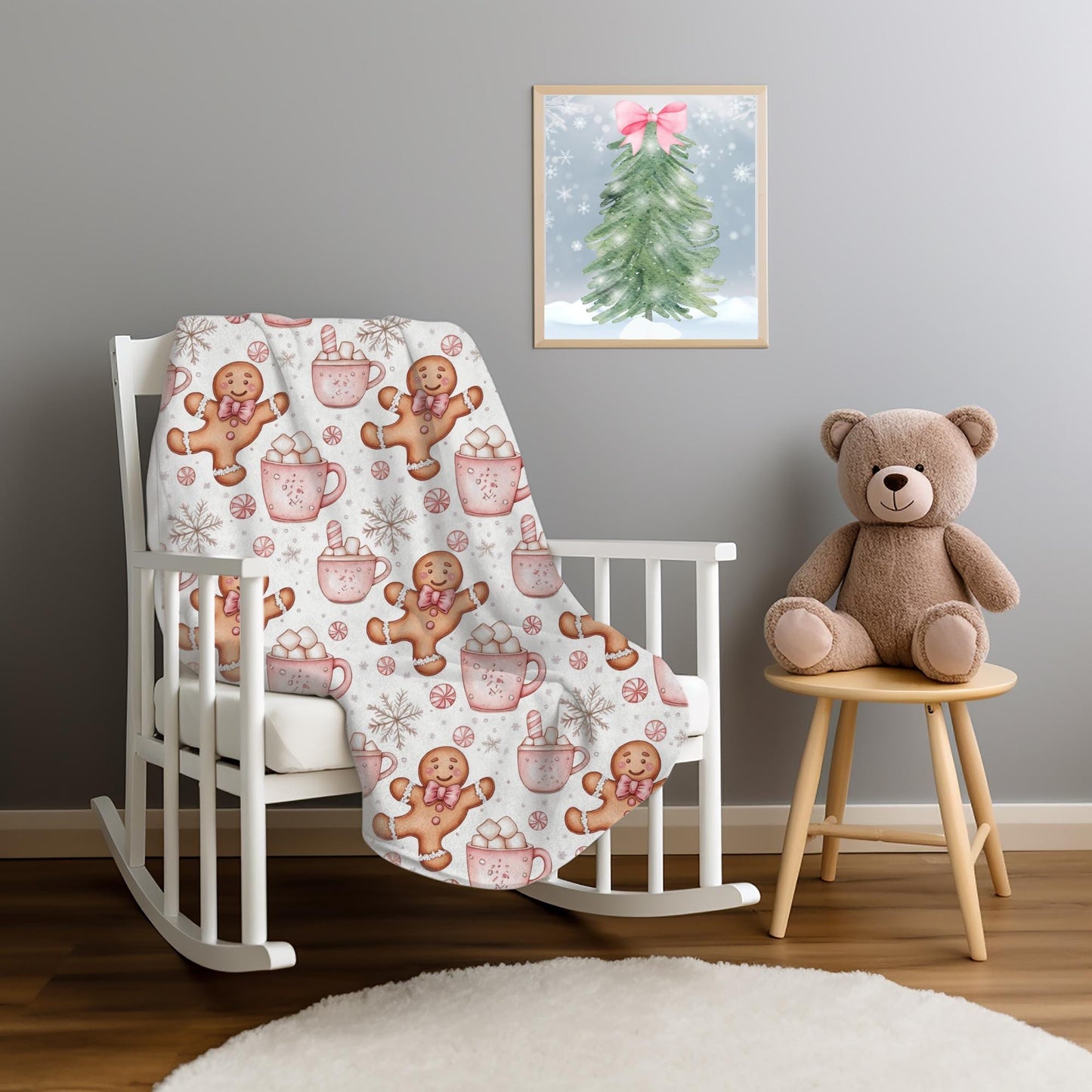 Gingerbread Man Blanket Christmas Coquette Bow Gingerbread Fleece Throw Pink Holiday Home Decor Hot Cocoa Christmas Gift for Family Friends