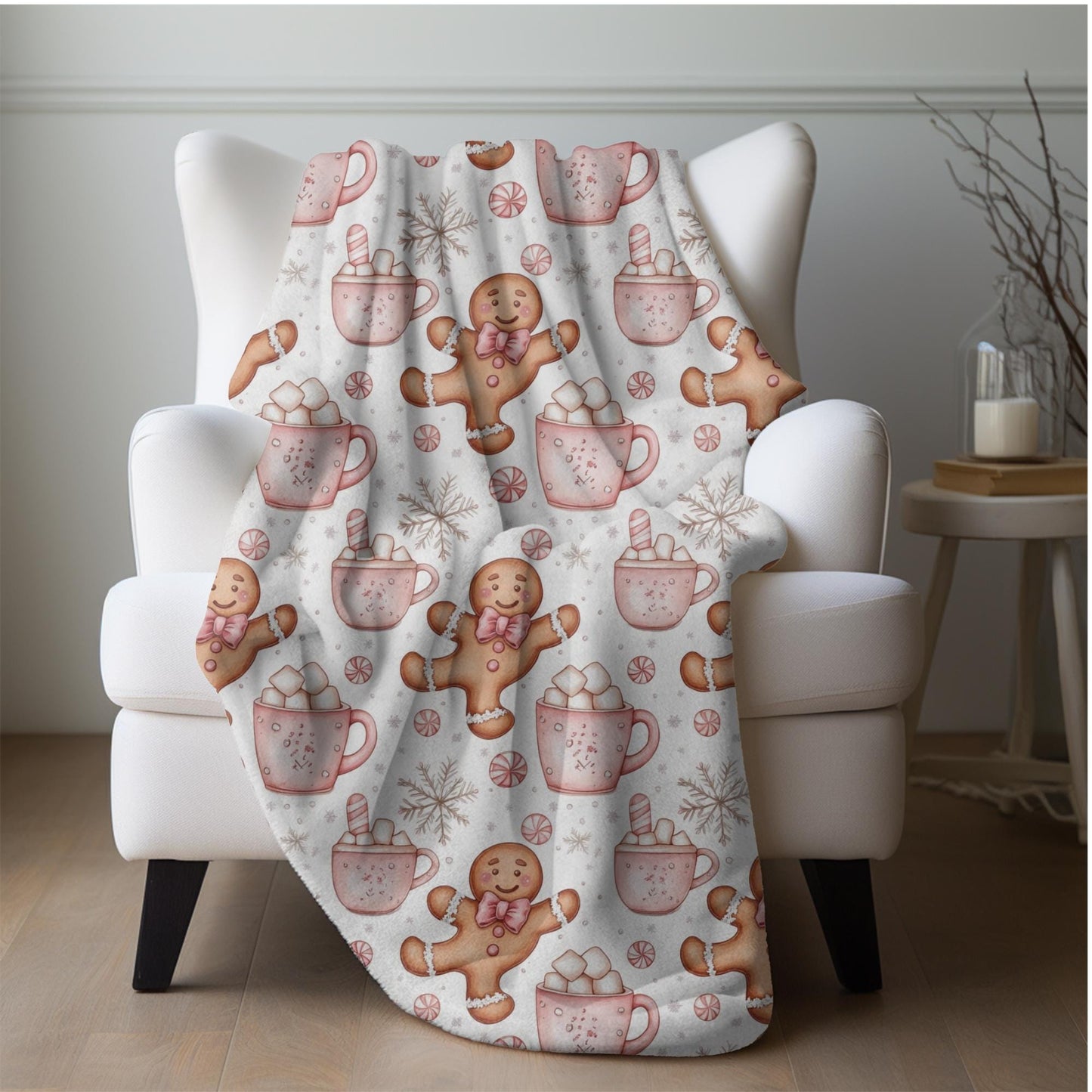 Gingerbread Man Blanket Christmas Coquette Bow Gingerbread Fleece Throw Pink Holiday Home Decor Hot Cocoa Christmas Gift for Family Friends