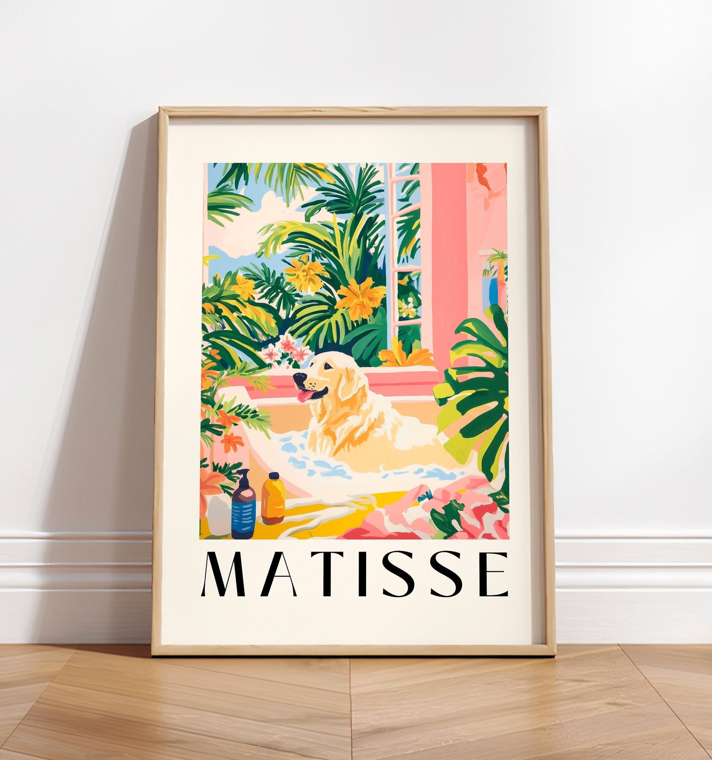 Matisse Style Labrador Art Print: Maximalist Bathroom Decor