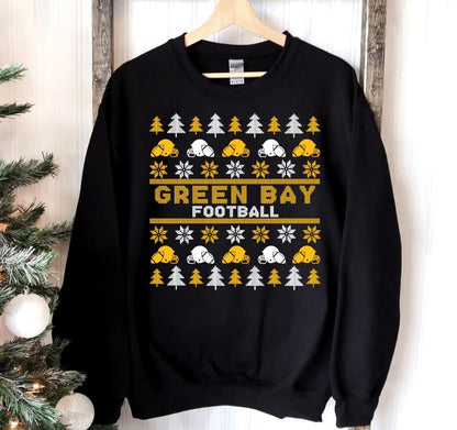 Green Bay Ugly Christmas Sweatshirt, Football Shirt, Christmas Gift Tee, Festive Football Crewneck, Holiday Winter, Green Bay Football Fan