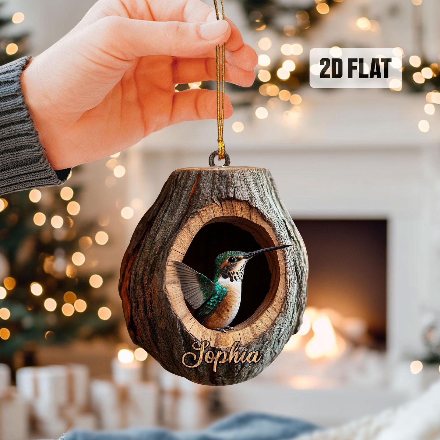 Personalized Hummingbird 2D Flat Ornament, Hummingbird Rearview Mirror Car Accessories, Bird Christmas Ornament, Bird Decor, Bird Lover Gift