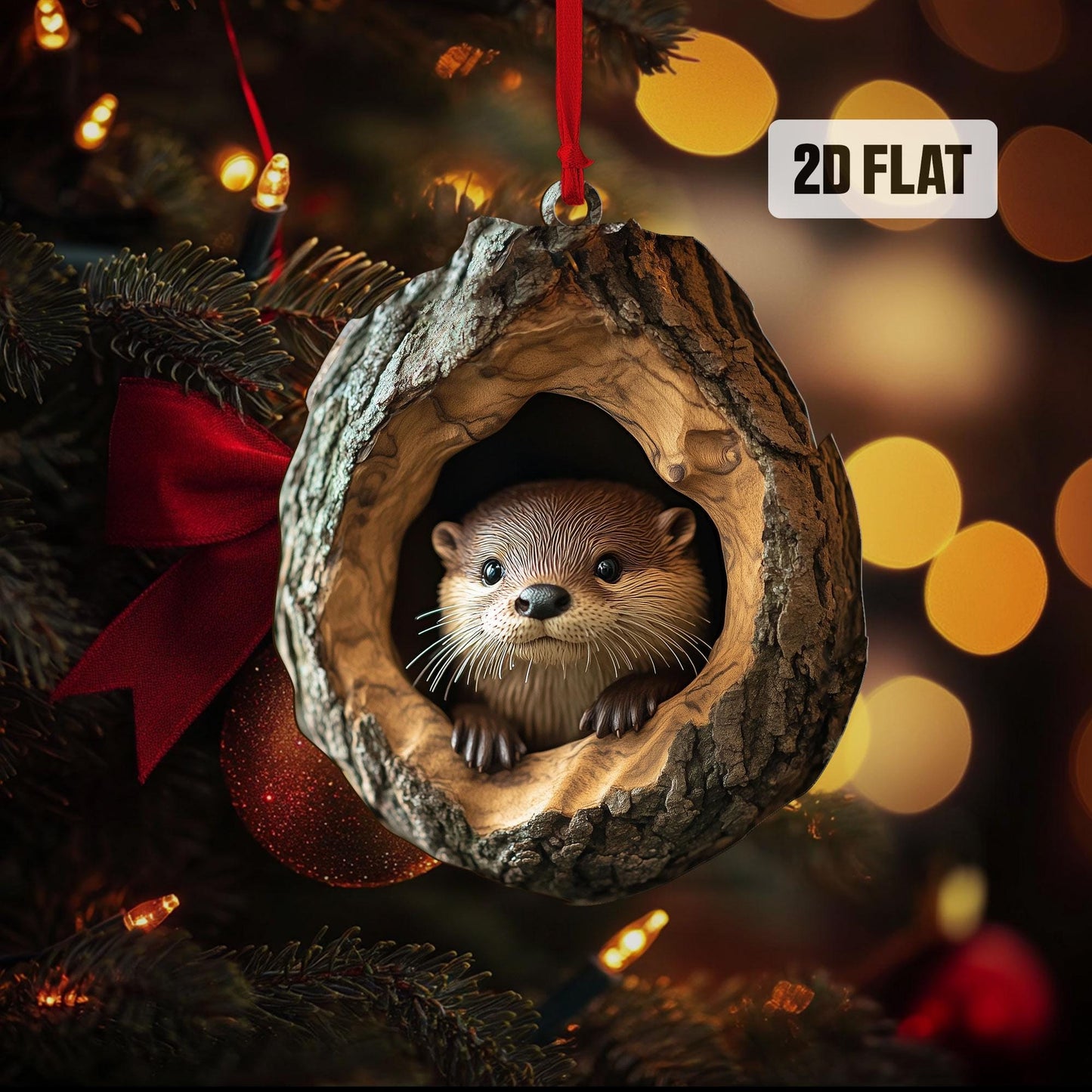 Otter 2D Flat Ornament, Otter Rearview Mirror Car Accessories, Otter Christmas Tree Ornament, Otter Home Decor, Animal Lover Gifts