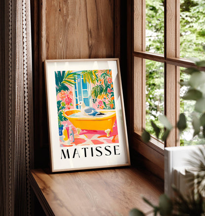 Seagull in Bathtub Art Print: Funny Matisse Style Bathroom Decor